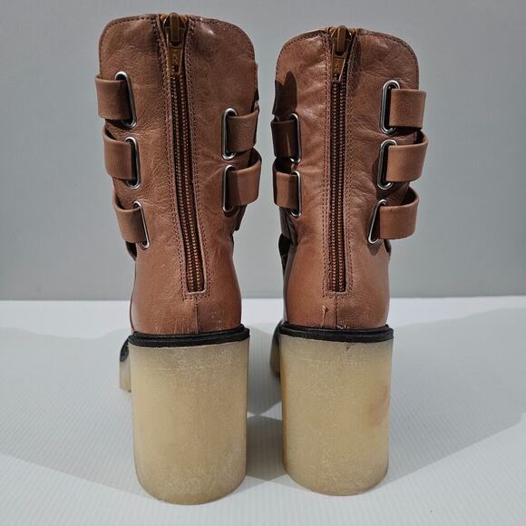 Free People Jesse Ankle Boot Womens EU 41 Tan Leather Cutout Chunky Platform - Picture 6 of 16